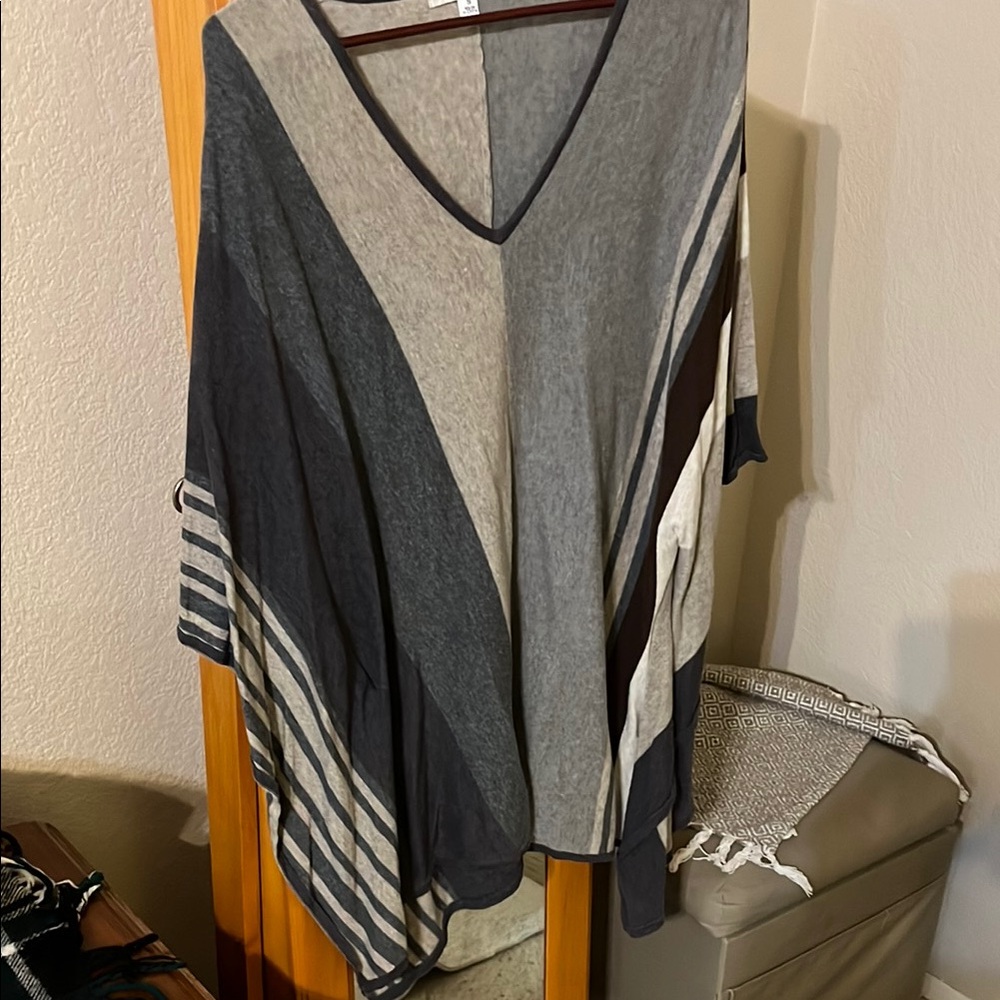 Striped V-Neck Poncho